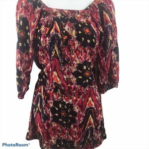 Angie Embellished Tunic Top Boho Peasant Brass Look Studs Pullover